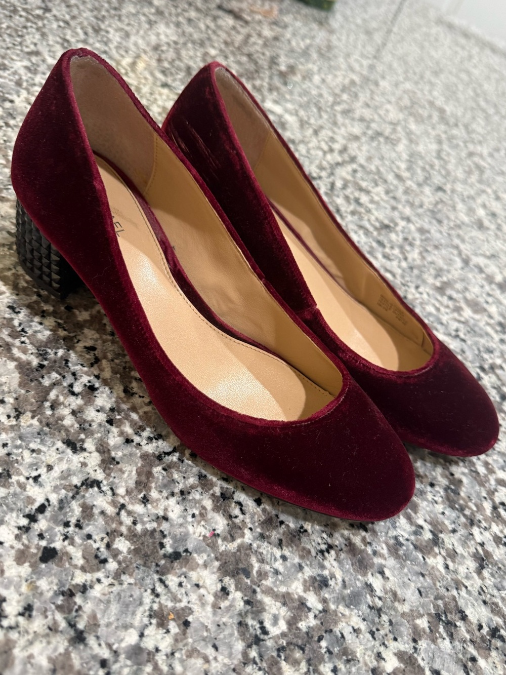 Michael Kors Burgundy Velvet Block Heel Pumps